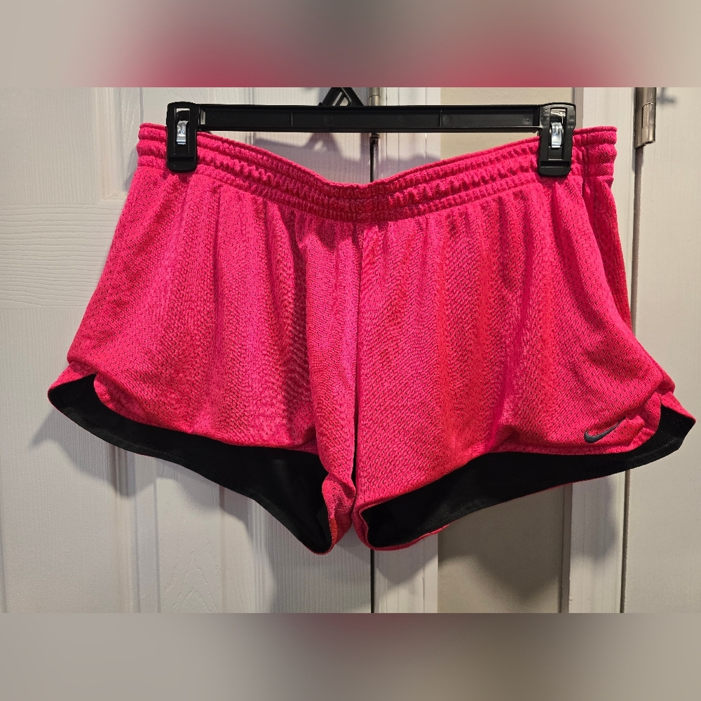 Nike Women's Bright Pink and Black Athletic Shorts